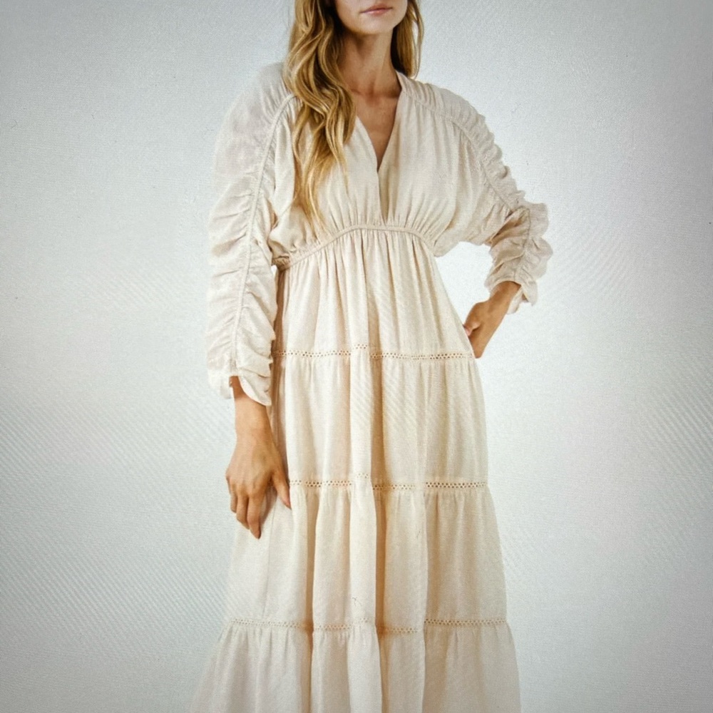 Free the Roses Cream Tiered Ruffled Midi Dress